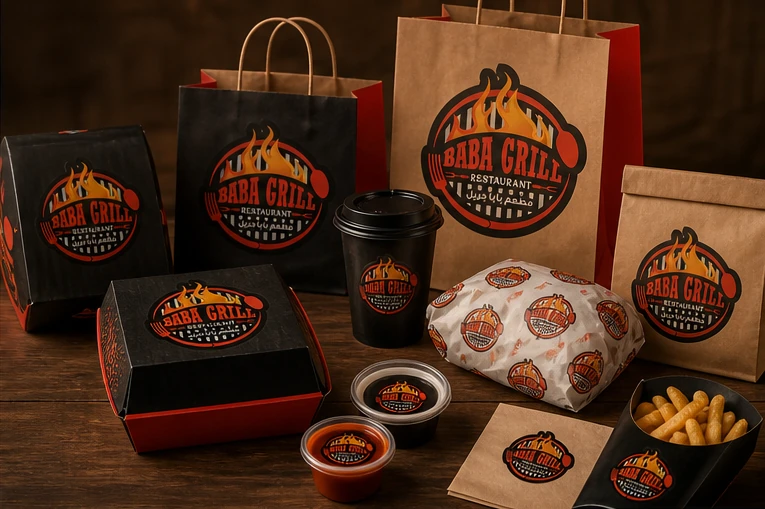 Baba Grill branded takeaway packaging