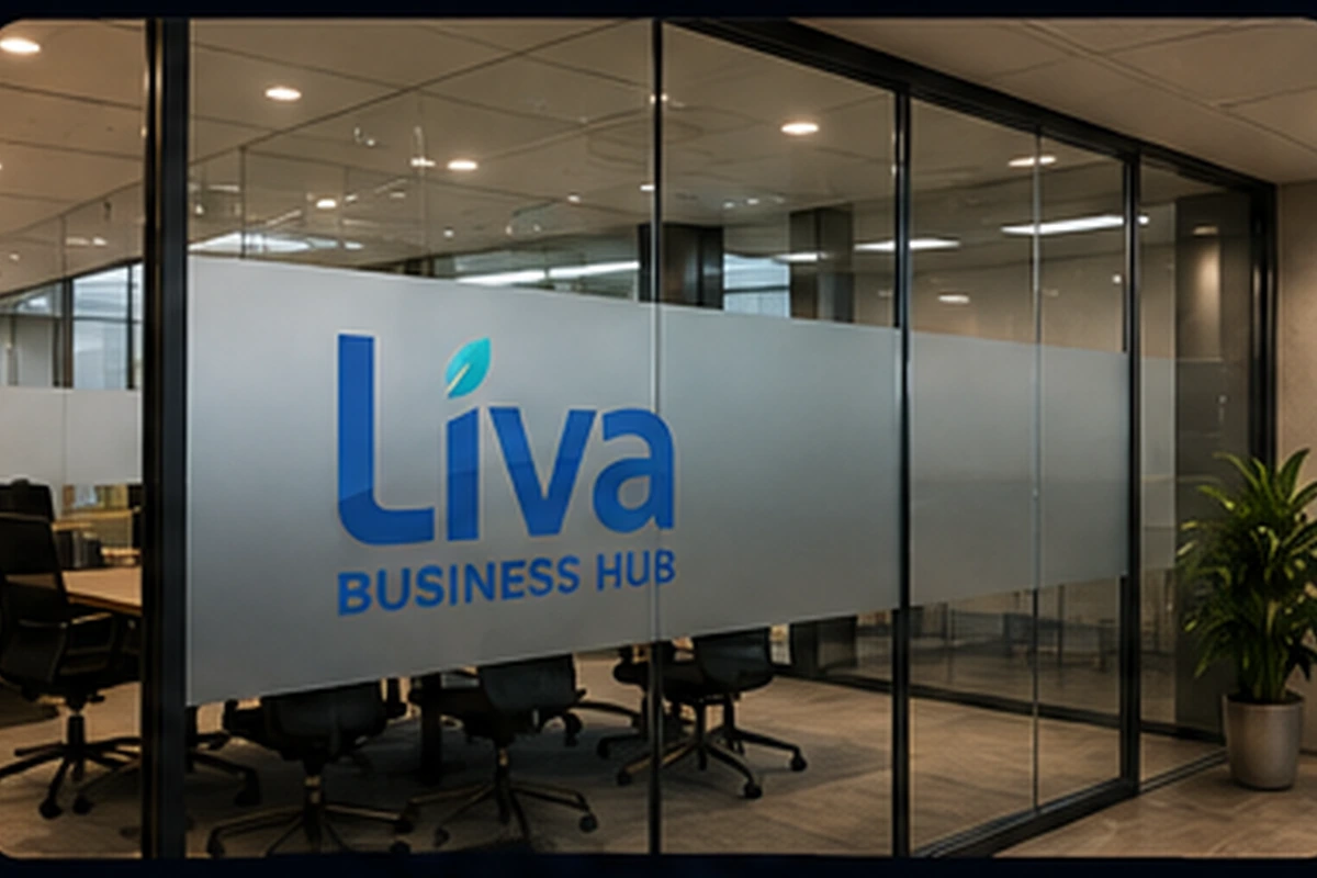 Liva Business Hub office glass branding